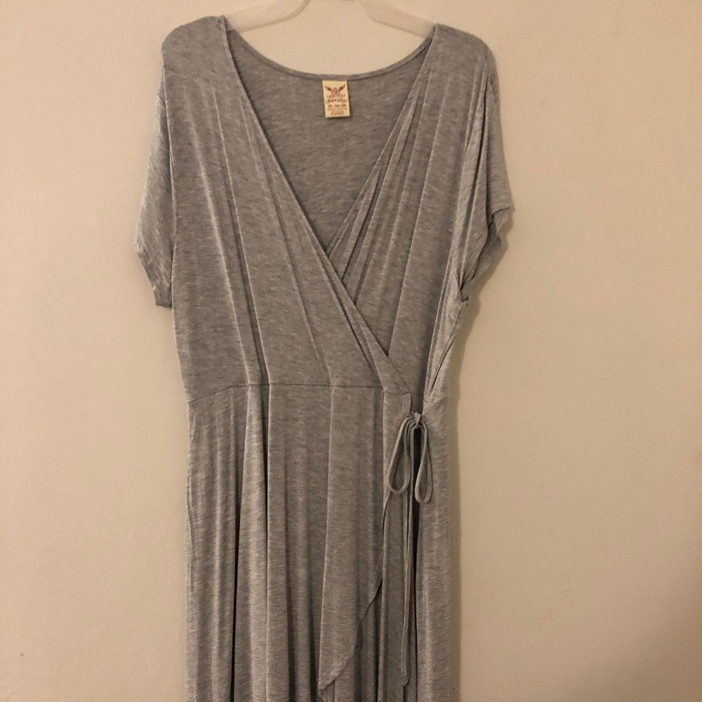 Faded Glory Gray Sx XL16/18 Jersey Faux Wrap Dress